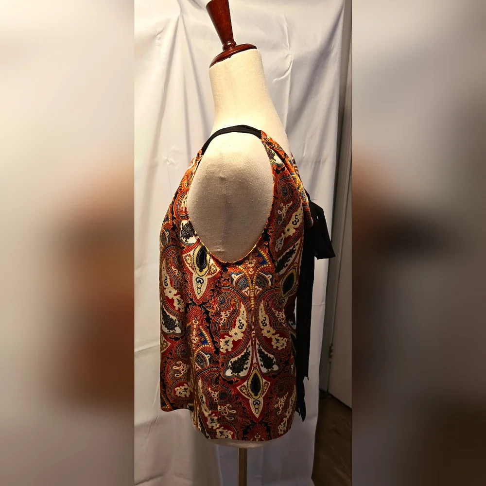 Brown and Orange Graphic Blouse with Relaxed Fit - Picture 2 of 4